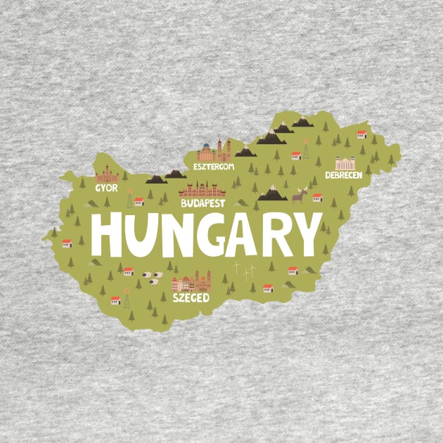 Hungary Illustrated Map by JunkyDotCom